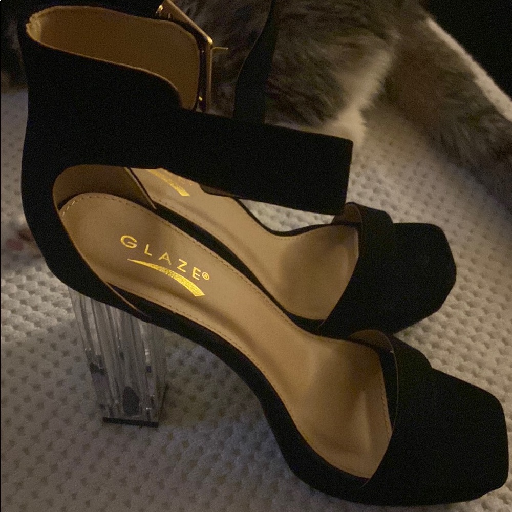 Glaze Black Heels with Transparent Block Heel